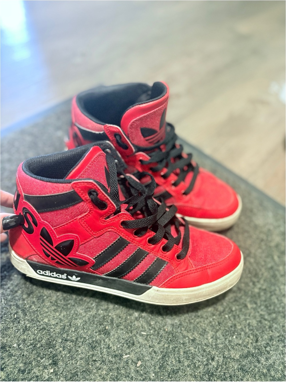 adidas Red and Black High-Top Sneakers
